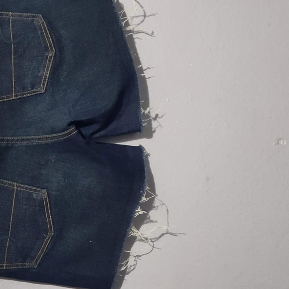 Indigo Blue Jean Shorts with Raw Hem - Picture 4 of 9